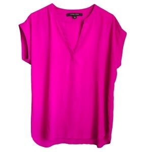 Hot Pink Chiffon Short Cap Sleeve Blouse Top